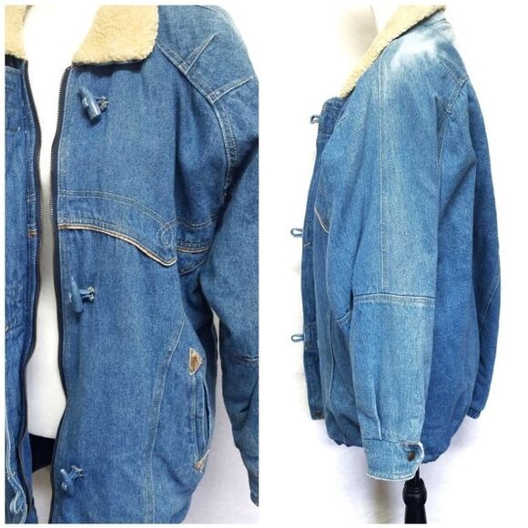 VINTAGE Acid Wash Quilted Sherpa Denim Jacket - Picture 4 of 8